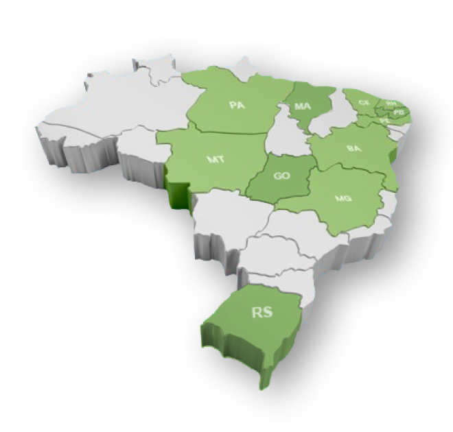 Mapa de atuação nacional Grupo 2MS engenharia.